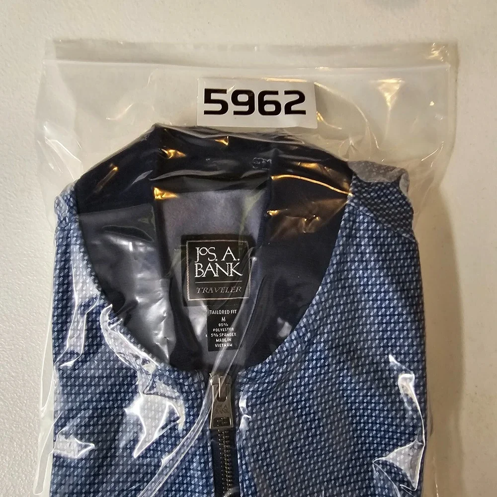 JOS A BANK Traveler Vest Mens‎ Full Zip Tailored Fit Blue Geometric Size Medium